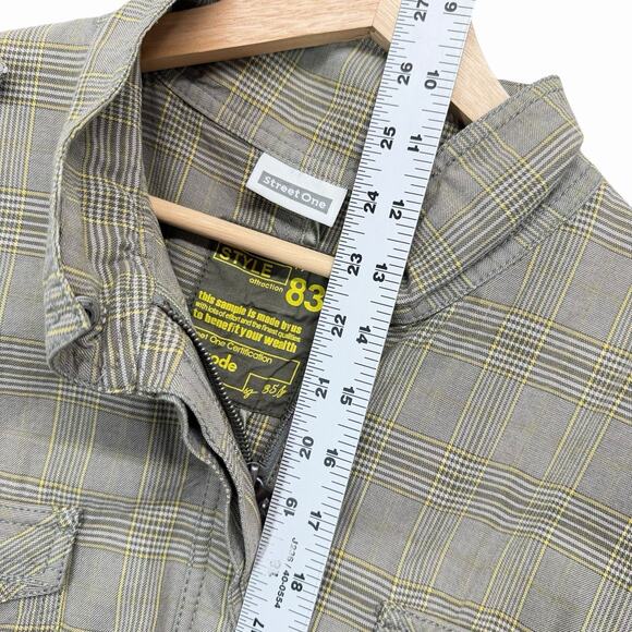 Street One Womens Plaid Military Jacket Sz L Olive Green Yellow Utility Unlined - Picture 6 of 12